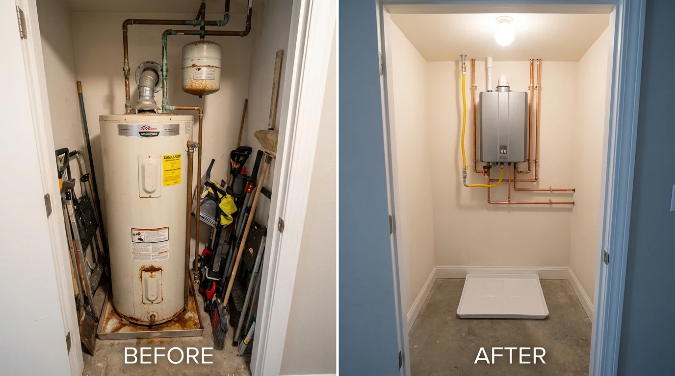 Tank water heater versus wall-mounted tankless unit comparison for Halifax, NC homeowners