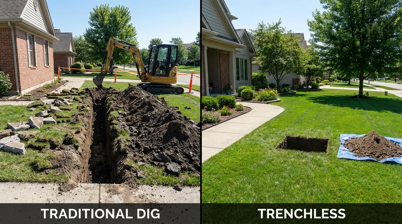 Trenchless sewer repair with minimal yard damage versus traditional excavation in Halifax, NC